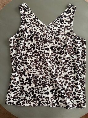 Maurices White and Brown Leopard Print V-Neck Tank Top